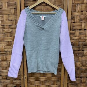 Stylish V-Neck Sweater in Gray and Lavender